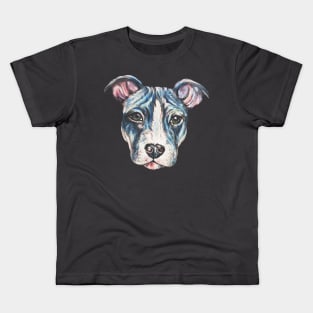 Blue Pitbull Face Kids T-Shirt